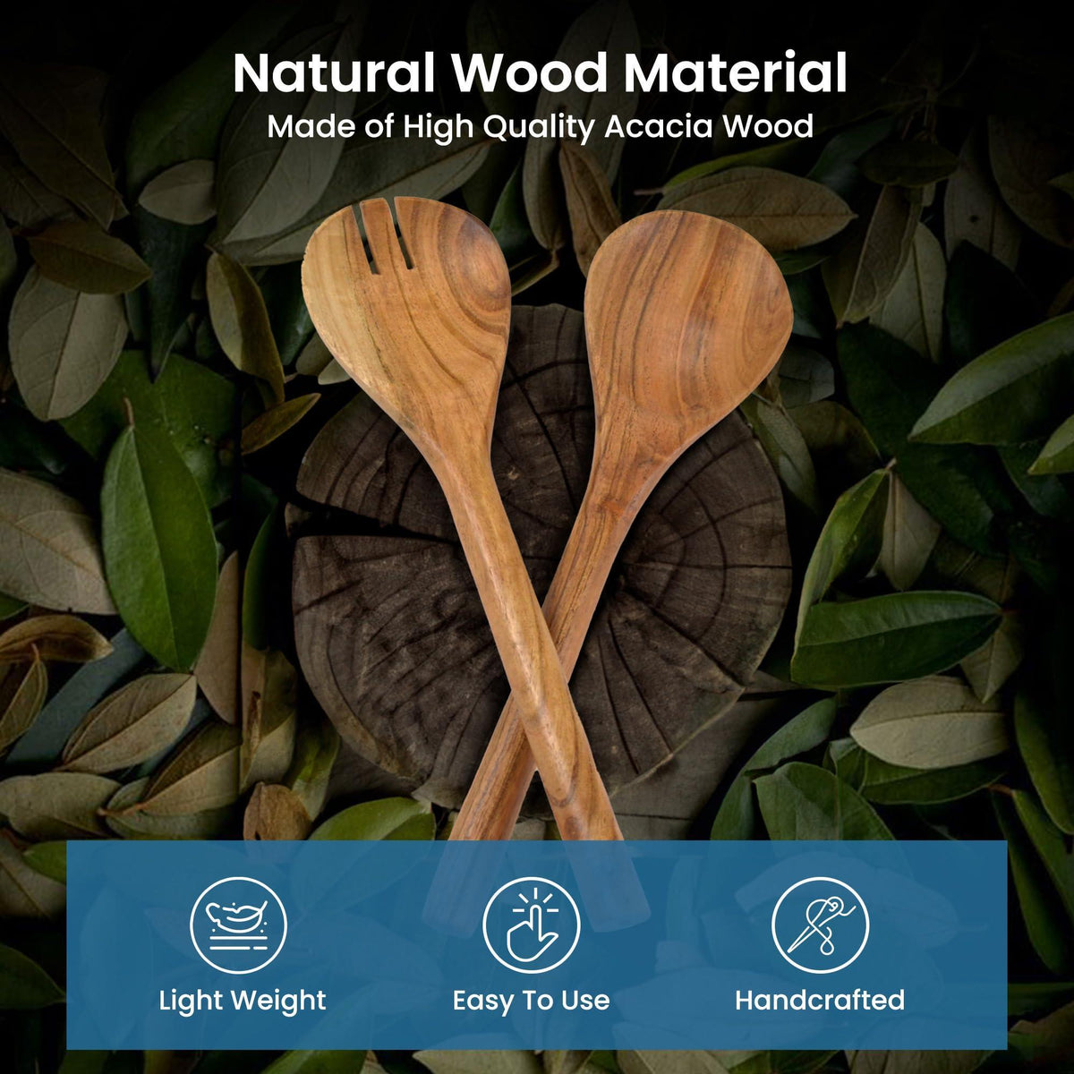 Acacia Wood Salad Servers — 2-Piece Set by The Fine Living Co.